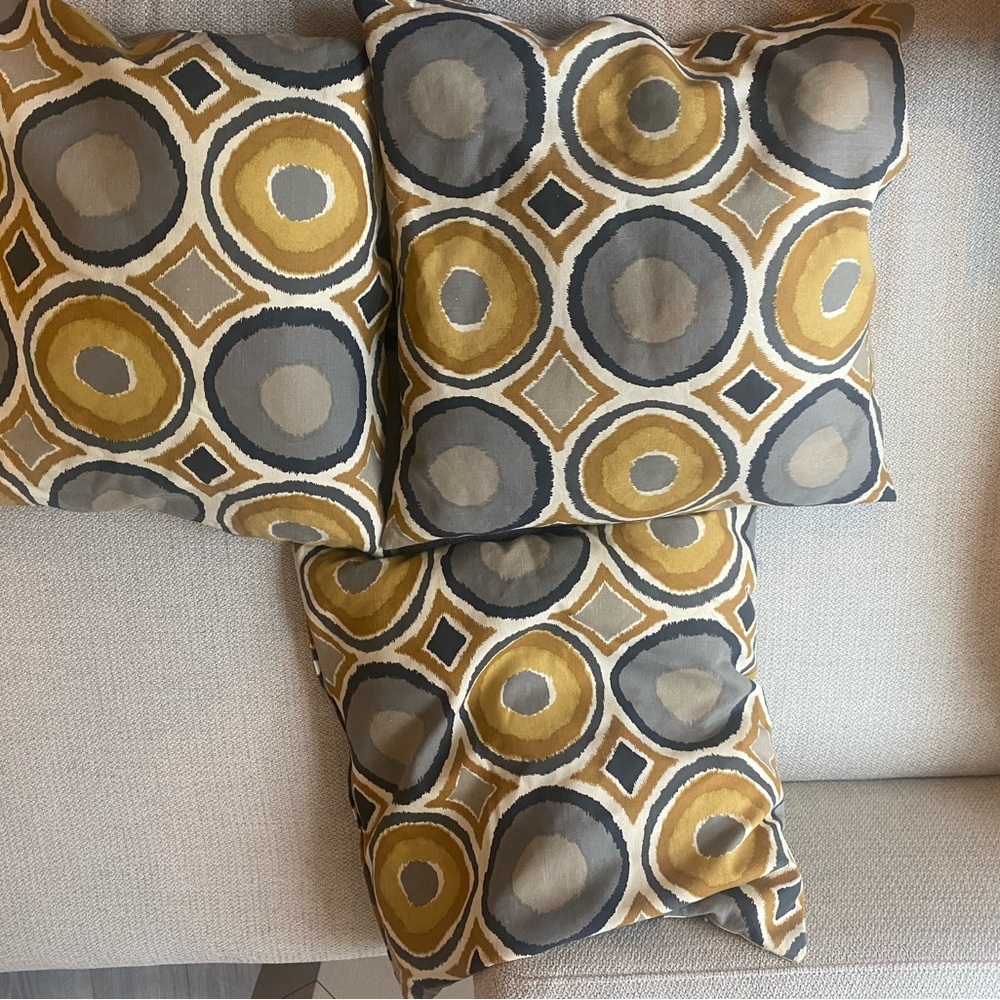 IKEA Gold and Gray Accent Pillows with Geometric Design (Set of 3)